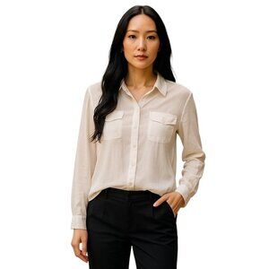 Boston Proper Vintage Silk Button Down Blouse White Size 14 Quiet Luxury Flowy